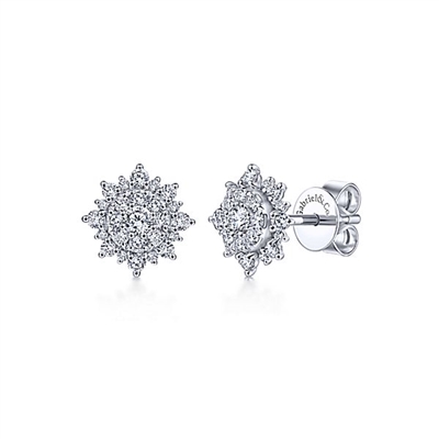 14k white gold diamond sunshine stud earrings with 0.53 carats of diamonds.