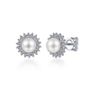 14k white gold diamond stud earrings with center pearls.