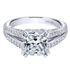 This fabulous cushion cut split shank diamond engagement ring is chock full of round brilliant diamonds with 2/3 carats of shimmering radiance!