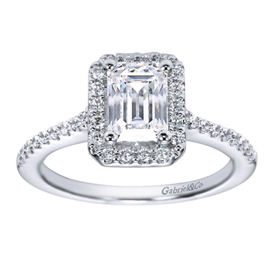 Platinum & Emerald Cut Diamond Halo Engagement Ring