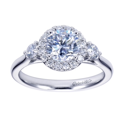 Is it a 3 stone engagement ring or a round diamond halo engagement ring? with a half carat in round diamonds, everyone will have fun guessing.