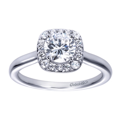 14K White Gold Contemporary Halo Engagement Ring