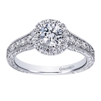 This beautifully done diamond engagement ring comes with sleek metal work and a round center diamond included! She'll scrream with delight when she sees this modern diamond halo engagement ring!