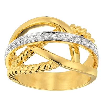 Two-Tone Gold Cross-Over Diamond Fashion Ring