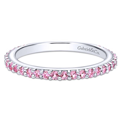 This pink stackable ring is in 14k white gold.