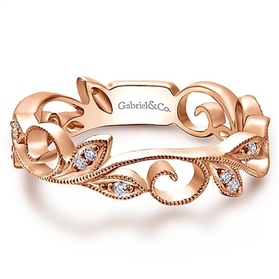 This 14k rose gold diamond vine stackable shimmers.