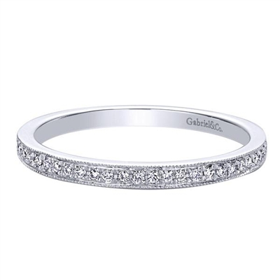 This clean and simple round brilliant diamond stackable ring is set in 14k white gold for a strong and durable finish.