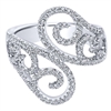 This 14k white gold double diamond swirling band features three quarter carats of diamond shine.