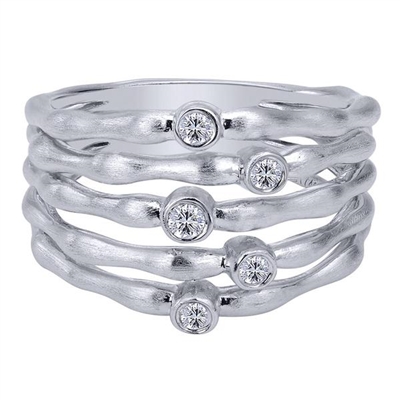 This sterling silver and white sapphire ring with 5 bands to amplify the look.