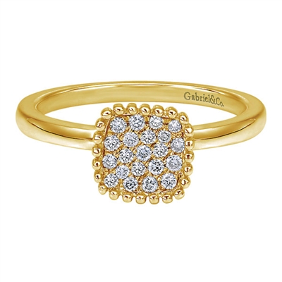 Set in 14k yellow gold, this diamond cluster fashion ring shimmers with 0.16 carats of round brilliant diamonds with a smooth 14k yellow gold shank.