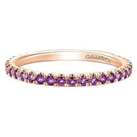 This 14k rose gold stackable ring features purple amethyst.