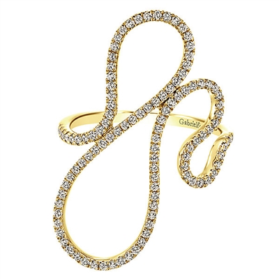 This cool 14k yellow gold diamond fashion ring boasts over one third carats of round brilliant diamond excellence.