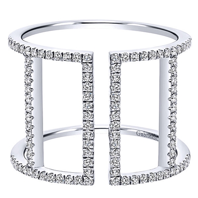 Diamonds wrap themselves lovingly around your finer with nearly one third carats of round brilliant diamonds in this eye catching diamond ring.