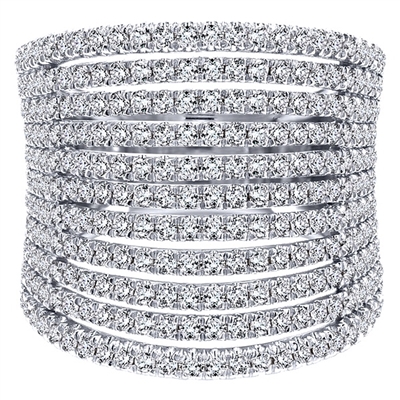 Rows of diamonds shine in this 24k white gold fashion ring with 1.58 carats of diamonds.
