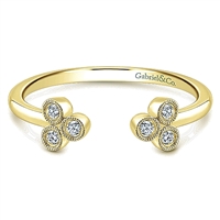 14k yellow gold diamond fashion ring with triple cluster diamond sections.