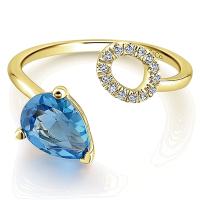 14K Yellow Gold Swiss Blue Topaz & Diamond Fashion Ring