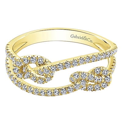 Double bands of 14k yellow gold braid in this stunning 14k yellow gold diamond fashion ring with 046 carats of diamonds.