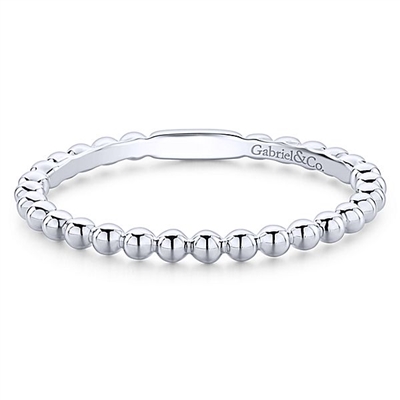 This 14k white gold stackable ring features delicates beads.