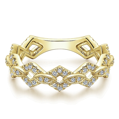 This 14k yellow gold diamond ring showcases round diamonds in a link style stackable ring.