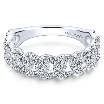 This diamond link stackable ring features diamond link sections in 14k white gold.