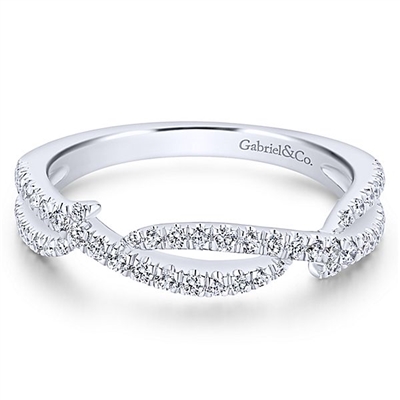 This twisted 14k white gold stackable ring features 0.31 carats of diamonds.