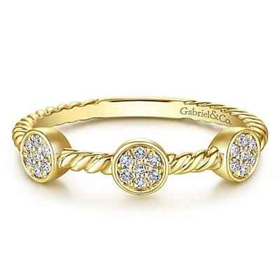 Diamond sections fill this 14k yellow gold stackable ring.