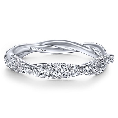 This twisted diamond stackable features nearly one half carats of diamonds in 14k white gold.