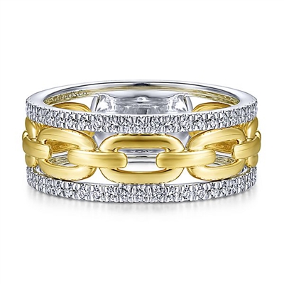 This 14k white and yellow gold ring features over one third carats of round brilliant diamonds.