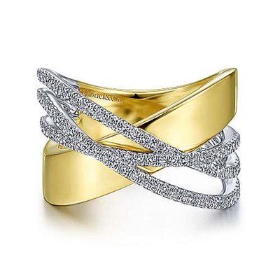 This 14k two tone diamond ring features nearly one half carats of round brilliant diamonds.