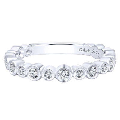 14K White Gold Diamond Bezel Set Stackable Ring with round diamonds.