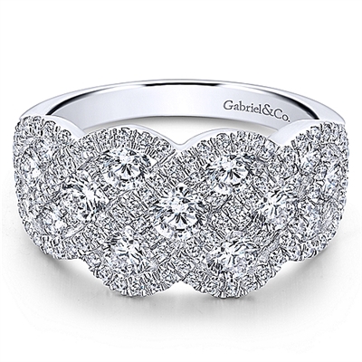 This chic 14k white gold diamond fashion ring boasts 1.76 carats of diamonds.