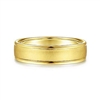 This 14k yellow gold men's wedding band is 6 mm wide with a sandblasted center section.