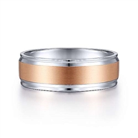 Two tones of 14k white gold meld together to create this beautiful 7mm men's wedding band.