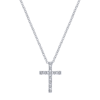 This simple and stylish 14k white gold diamond cross necklace showcases 0.10 carats of diamond brilliance with a 14k white gold link chain.