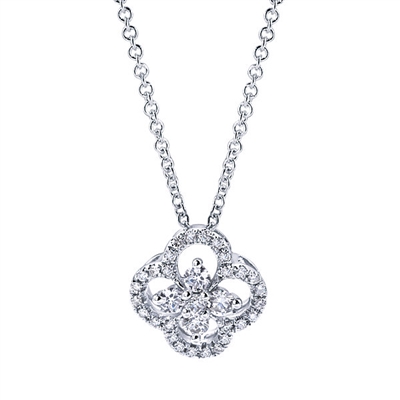 This 14k white gold diamond pendant features round brilliant diamond shine in an open and elegant setting.