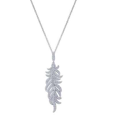 This naturally inspired diamond leaf necklace drizzled with almost three quarter carats of round diamonds is a fashionable and trendy white gold diamond necklace.