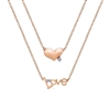 This 14k rose gold heart and love necklace features diamond accents.