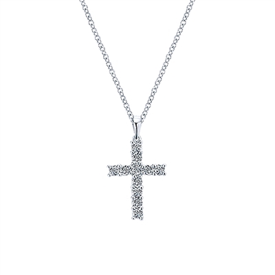 Bigger diamonds fill this 14k white gold diamond cross necklace with shimmering splendor.