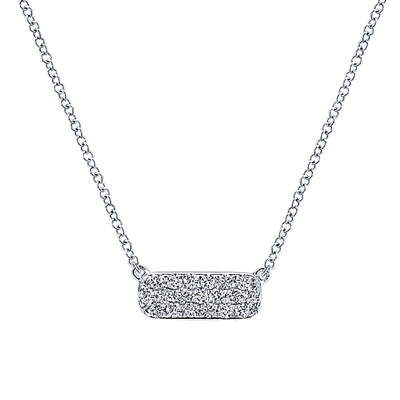 14k white gold meets round brilliant diamonds in a cluster bar necklace with nearly one quarter carats of diamond shimmer.