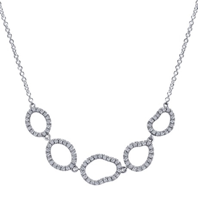 This 5 link white gold diamond necklace with almost one half carat of round brilliant diamonds is a standout in 14k white gold.
