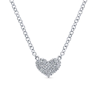 This 14k white gold diamond heart necklace features round brilliant diamonds.