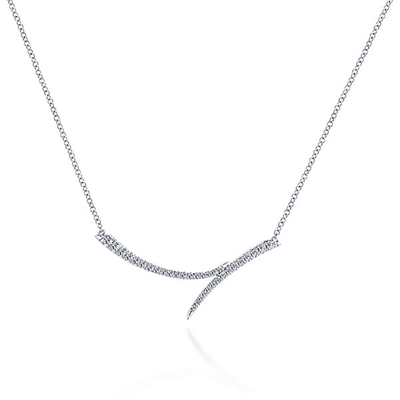 This simple and elegant 14k white gold diamond bar necklace features brilliant round diamonds