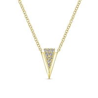 14k yellow gold and diamonds form this necklace.