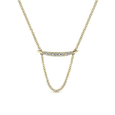 A pointed diamond bar in 14k yellow gold creates this 14k yellow gold fashion necklace.