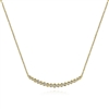 This 14k yellow gold bezel bar necklace features one quarter carats of diamonds.