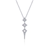 This 14k white gold diamond necklace has three diamond sections.