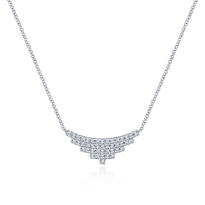This 14k white gold diamond bar necklace features nearly one half carats of diamonds.