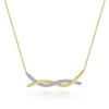 This twist bar necklace is in 14k gold and features diamonds.