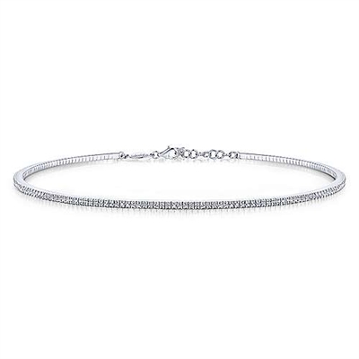 This classic pave diamond choker neckalce features nearly 2 and one quarter carats of diamonds in 14k white gold.