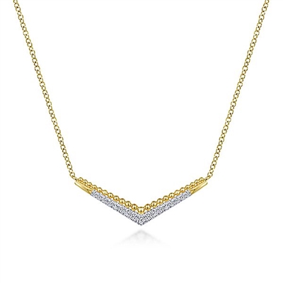 Beaded Diamond Necklace in 14k yellow gold with diamond accents.